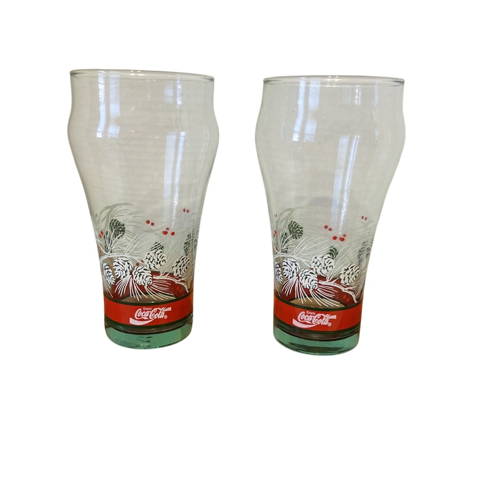 set of two vintage Coca-Cola‎ glasses with pinecones 12 ounce